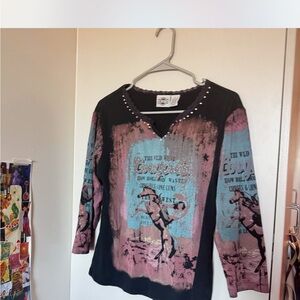 Cowgirl Graphic y2k t-Shirt - Black mauve and blue.